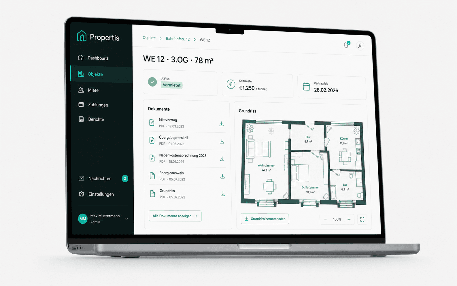 Propertis App auf MacBook